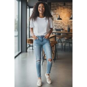 ZARA Light Wash Distressed Ripped High Rise Skinny Jeans Women EUR 36 US 4 EUC